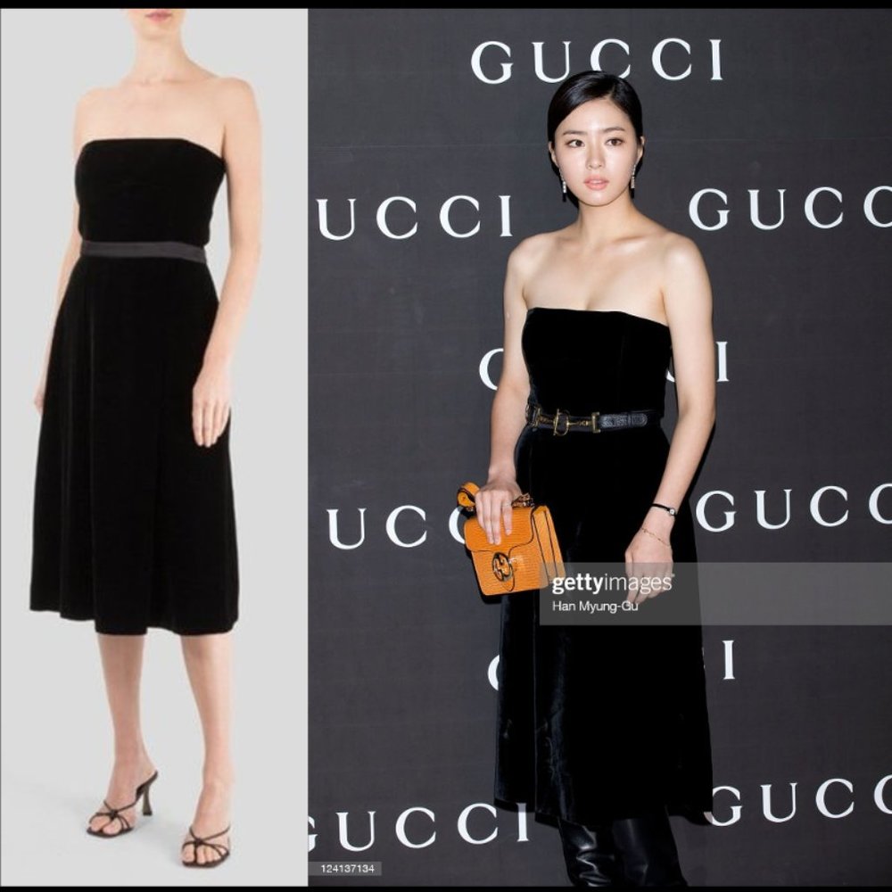 New Gucci strapless bustier corset velvet midi cocktail LBD little black dress